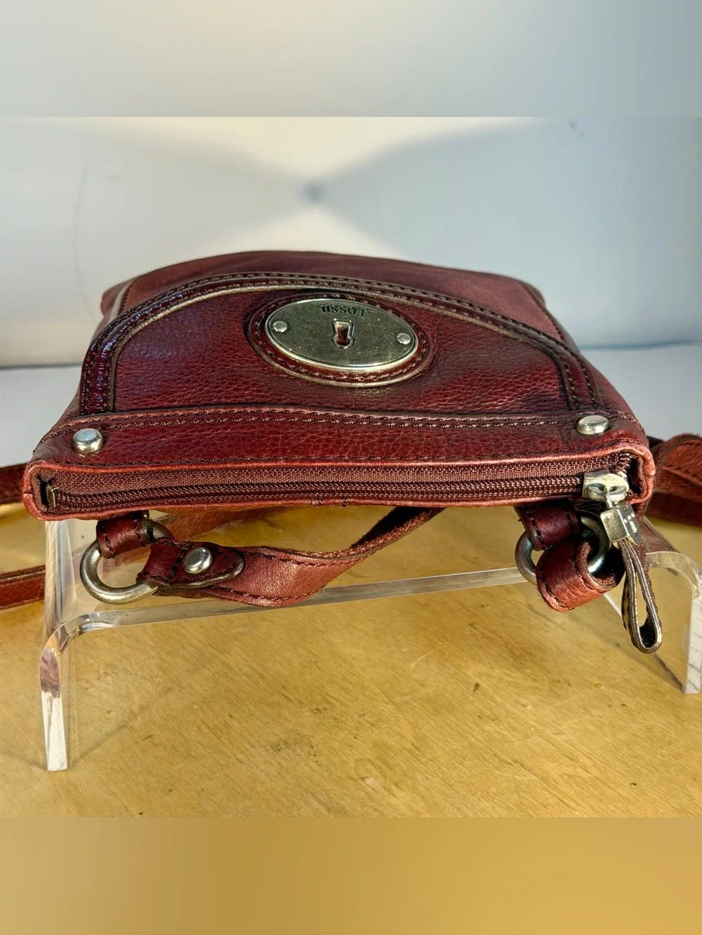 Fossil Burgundy Leather & Suede Crossbody